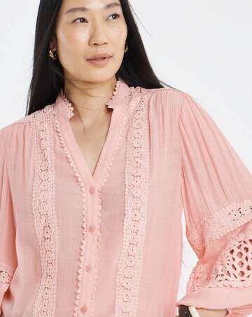 Lace Trim Button Through Prairie Blouse