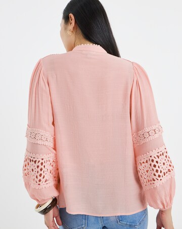 Lace Trim Button Through Prairie Blouse