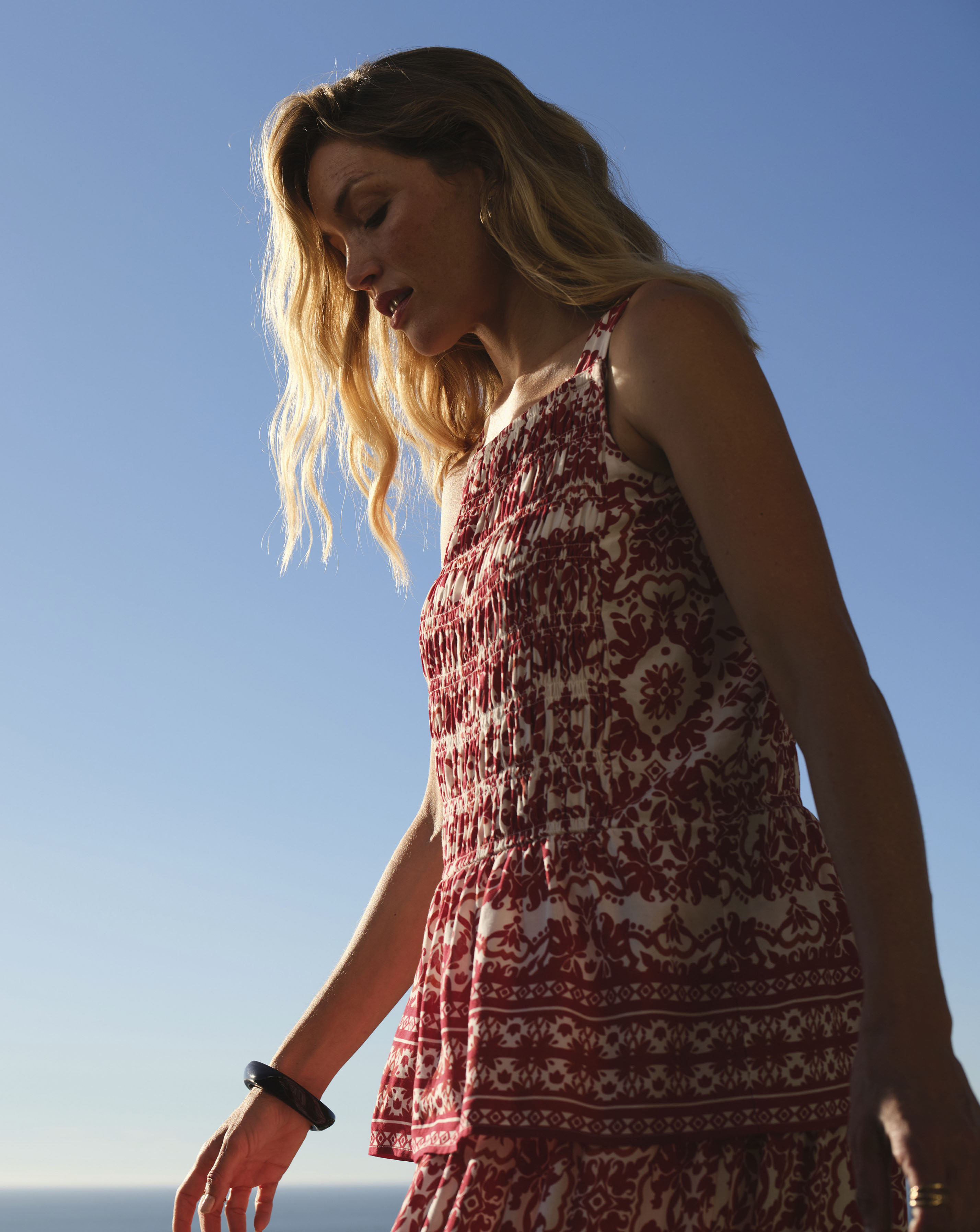 Border Print Shirred Cami