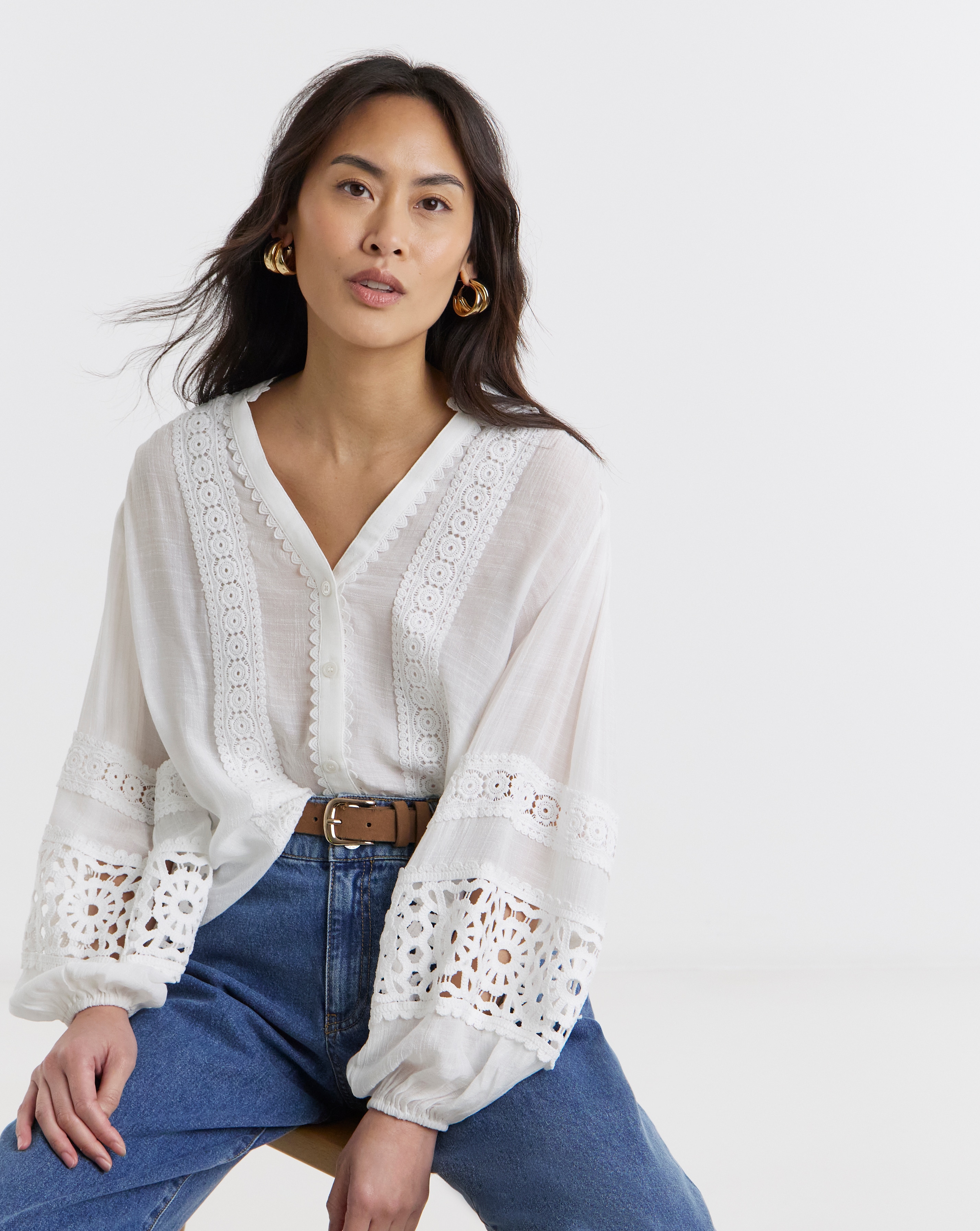 New In - Lace Trim Prairie Blouse