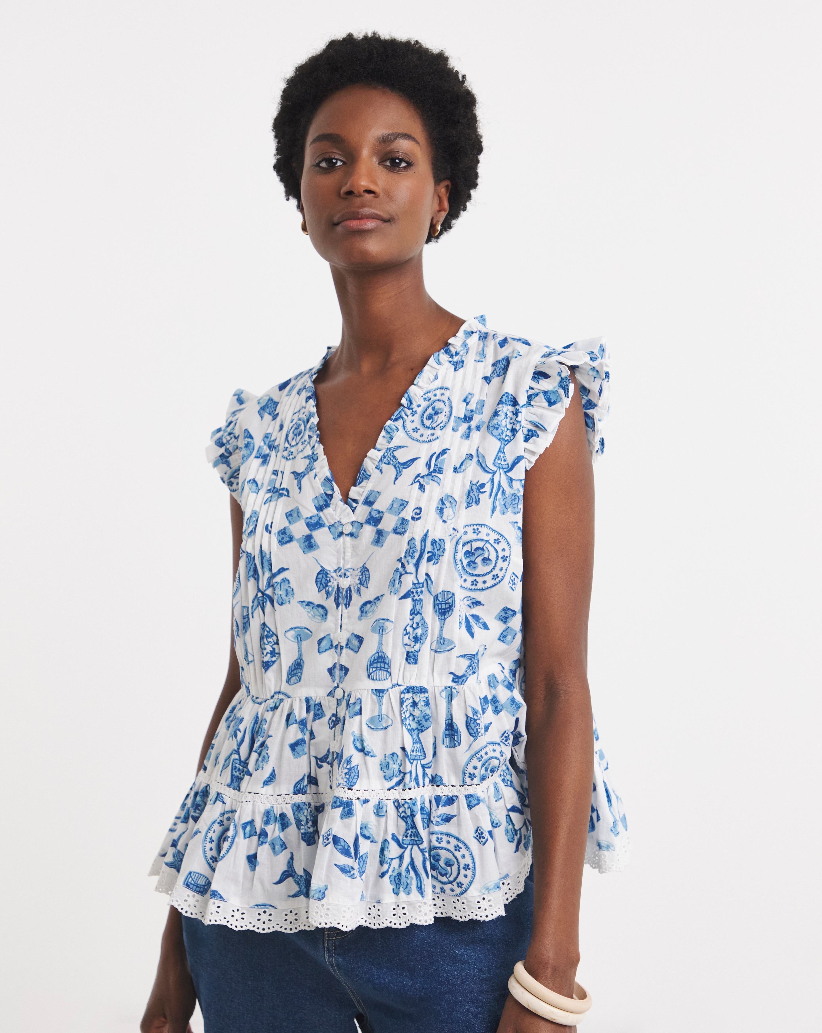 New In - Printed Frill Sleeve Vest