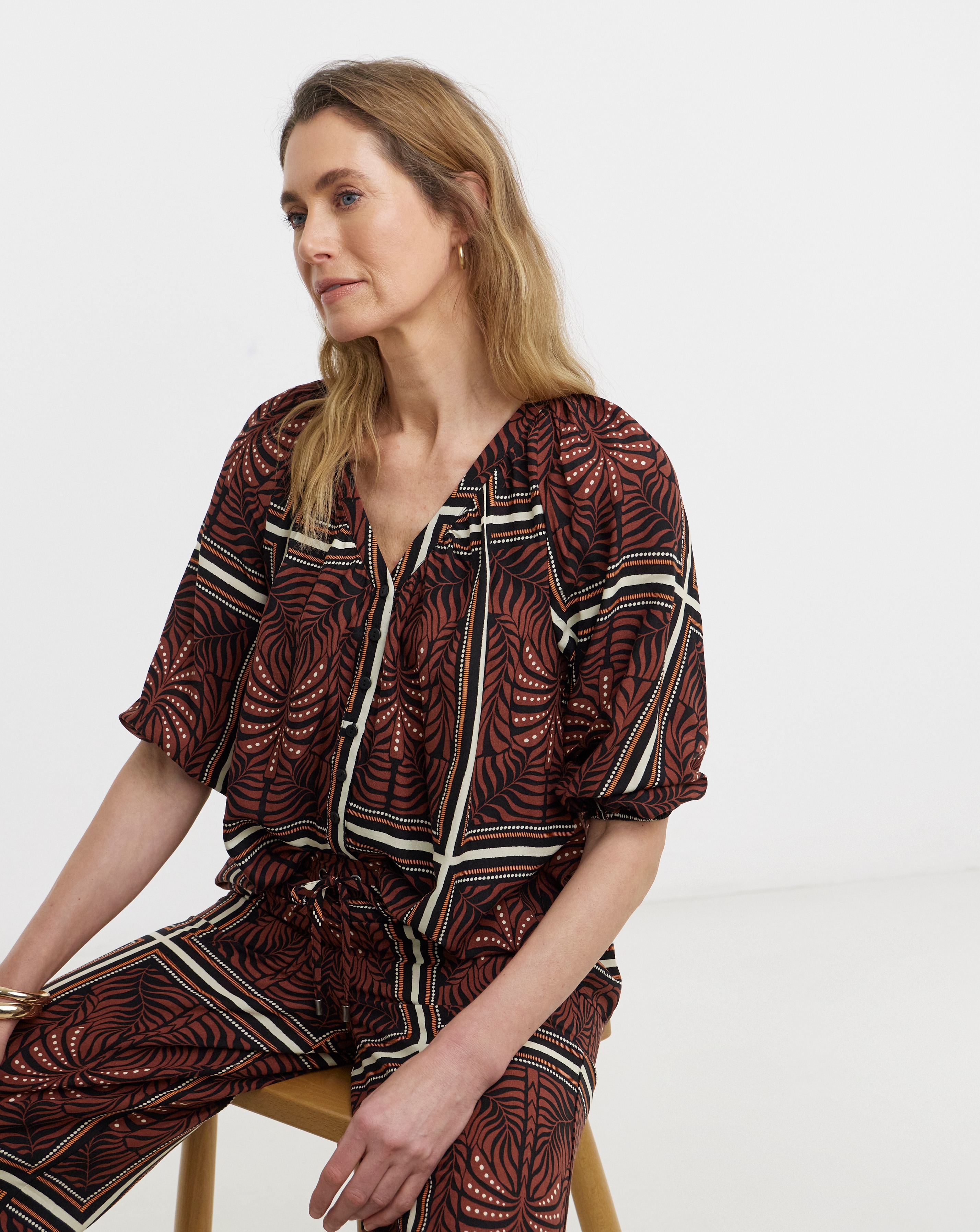 Collarless Button Through Blouse