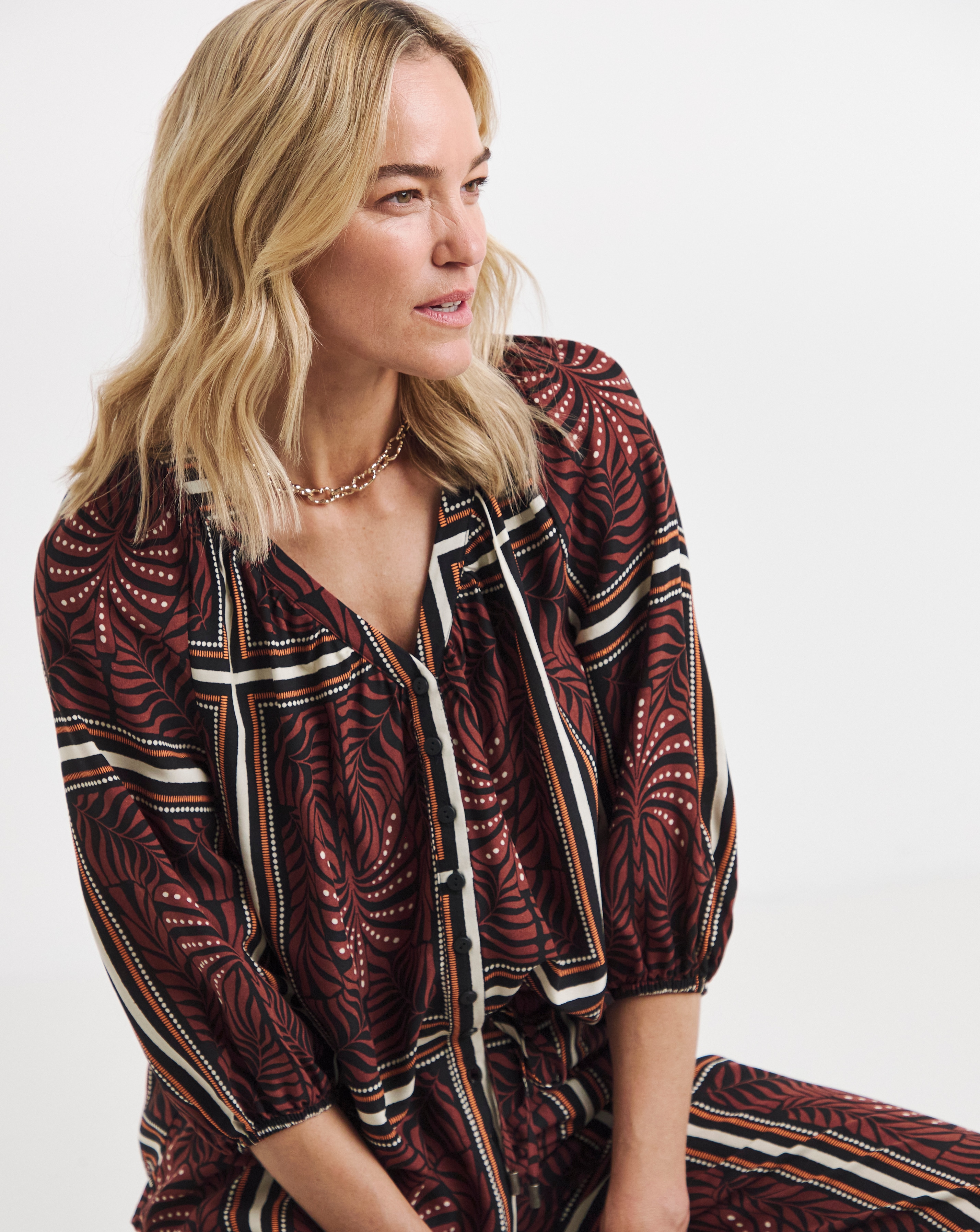 New In - Collarless Button Through Blouse