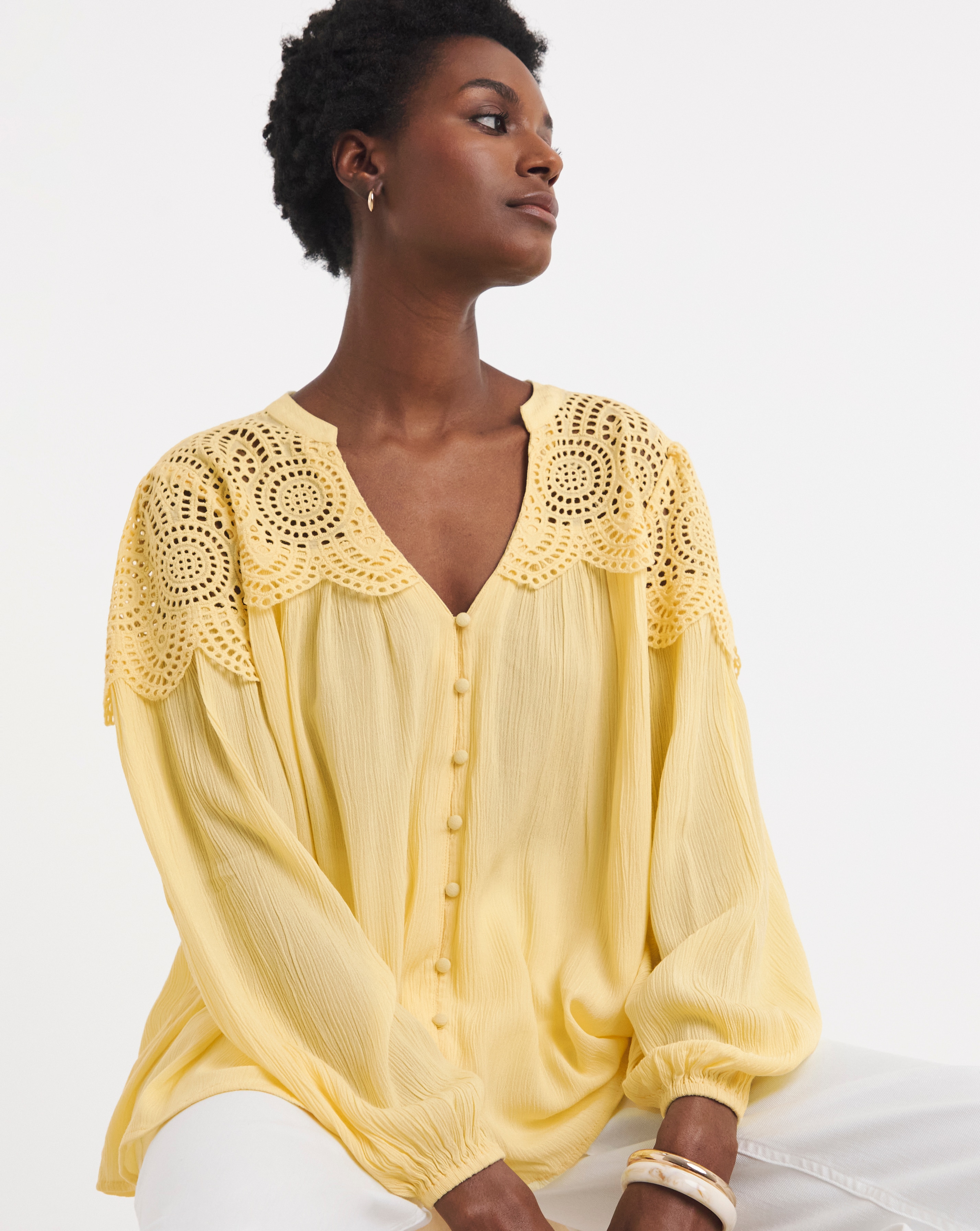 New In - Broderie Trim Long Sleeve Blouse