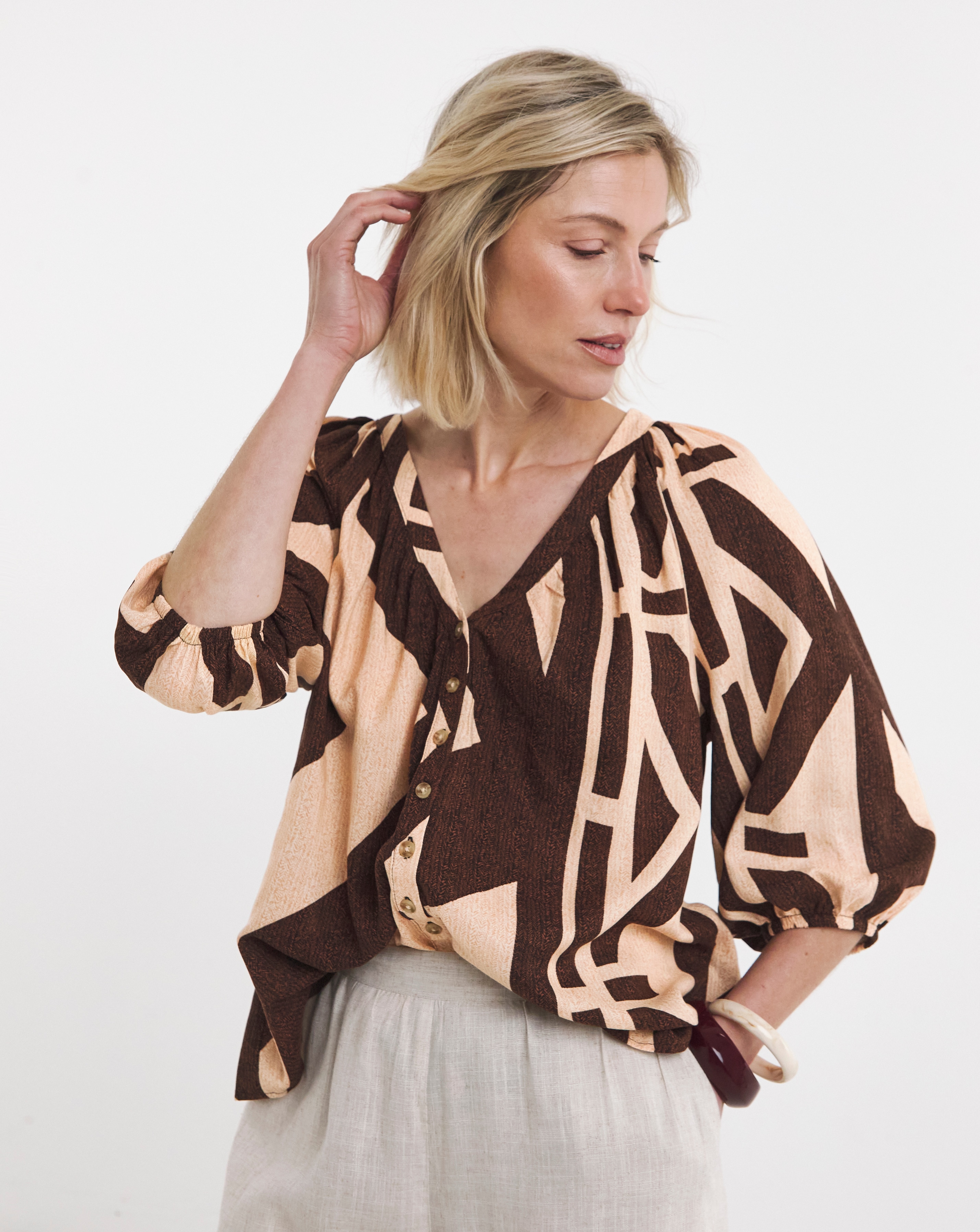 New In - Collarless Button Through Blouse