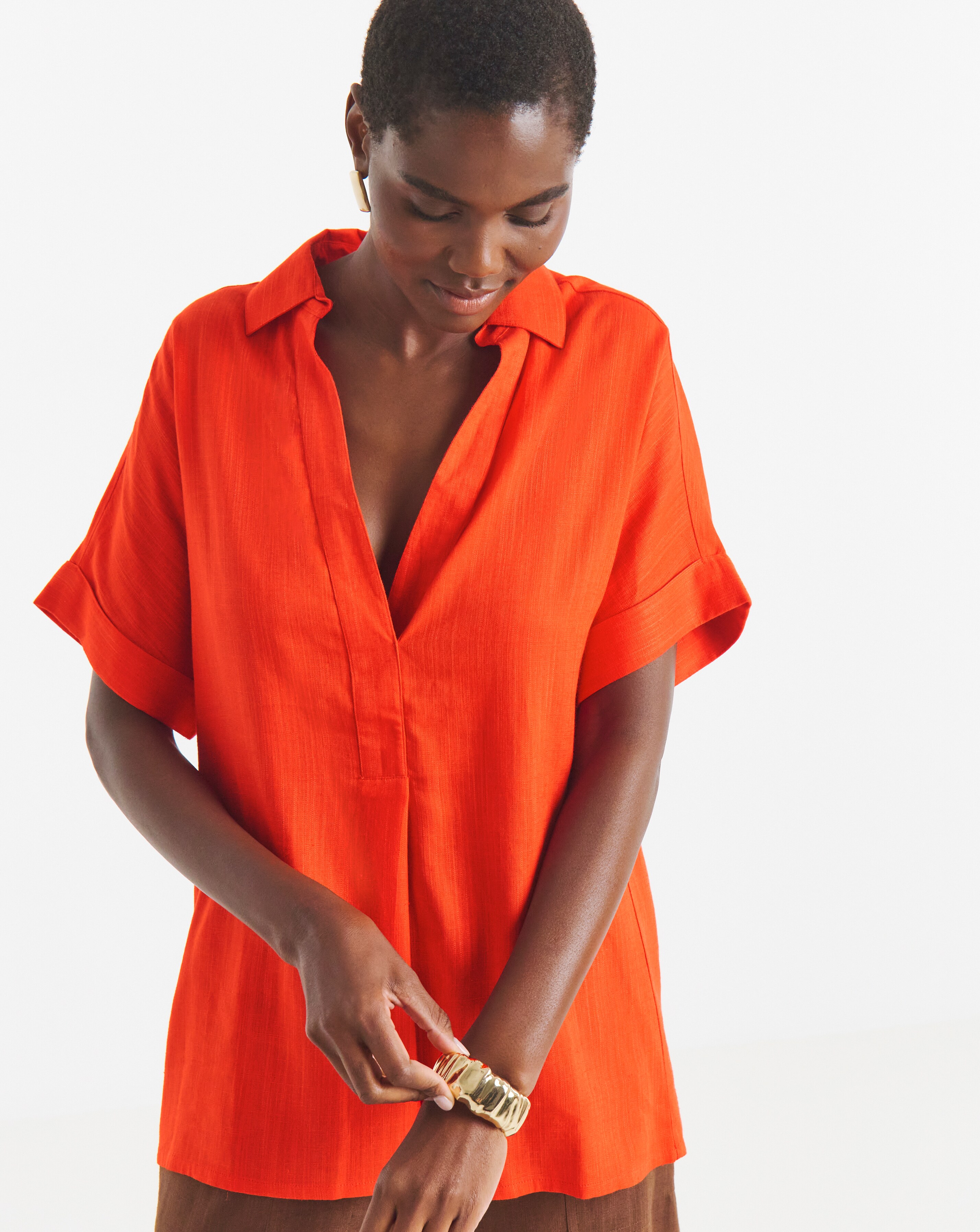 New In - Linen Mix Collared Tunic