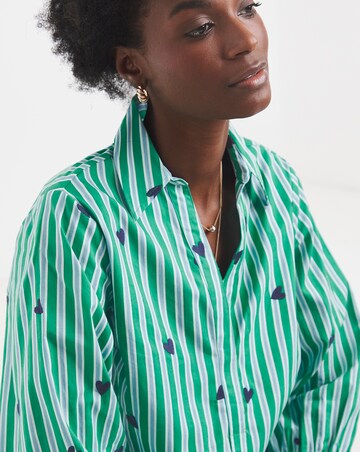 Green Stripe Poplin Popover Collared Blouse