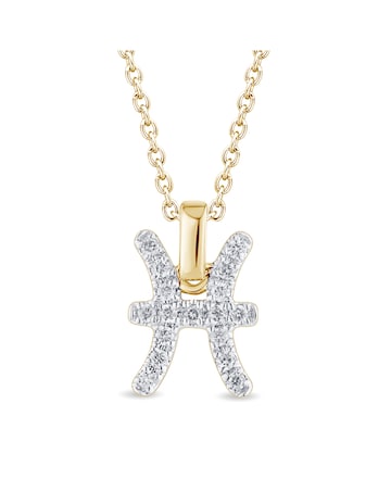 9ct Gold Diamond Pisces Pendant on 18 inch chain