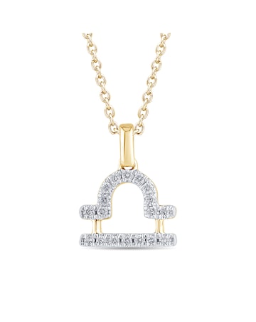 9ct Gold Diamond Libra Pendant on 18 inch chain