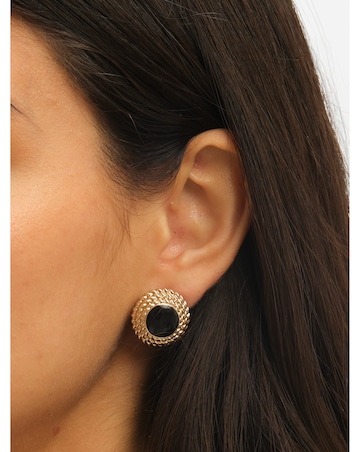 Jon Richard Gold Plated And Jet Enamel Round Earrings