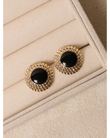 Jon Richard Gold Plated And Jet Enamel Round Earrings