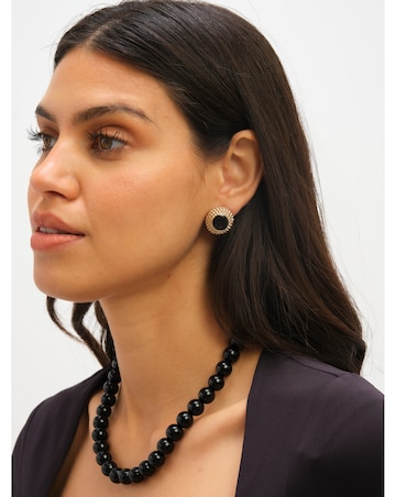Jon Richard Gold Plated And Jet Enamel Round Earrings
