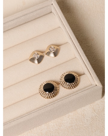 Jon Richard Gold Plated And Jet Enamel Round Earrings