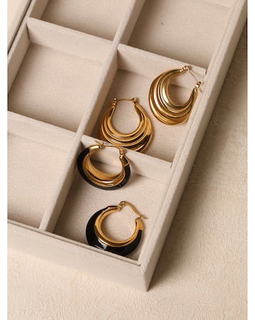 Jon Richard Gold Plated And Jet Enamel Hoop Earrings