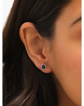 Simply Silver Sterling Silver 925 Polished and Semi Precious Lapis Studs