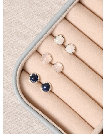 Simply Silver Sterling Silver 925 Polished and Semi Precious Lapis Studs