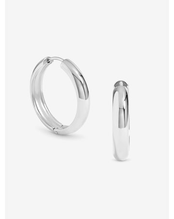 Jon Richard Waterproof Platinum Plated Medium Flat Surface Hoop Earrings