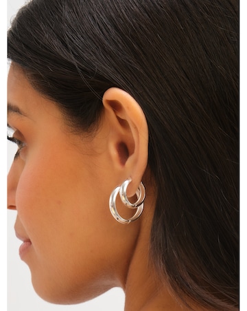 Jon Richard Waterproof Platinum Plated Medium Flat Surface Hoop Earrings