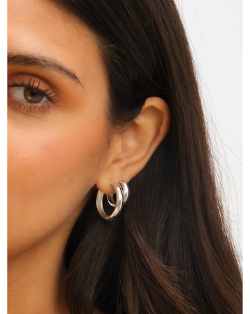 Jon Richard Waterproof Platinum Plated Medium Flat Surface Hoop Earrings