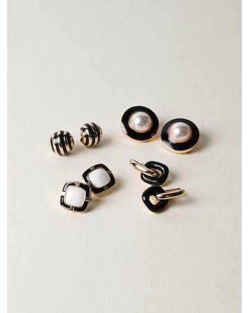 Jon Richard Gold Polished Link And Jet Enamel Link Earrings