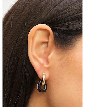 Jon Richard Gold Polished Link And Jet Enamel Link Earrings
