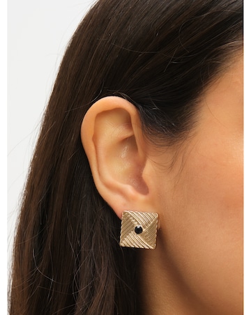Jon Richard Gold Plated Ridge And Jet Square Earrings