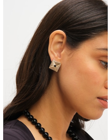 Jon Richard Gold Plated Ridge And Jet Square Earrings