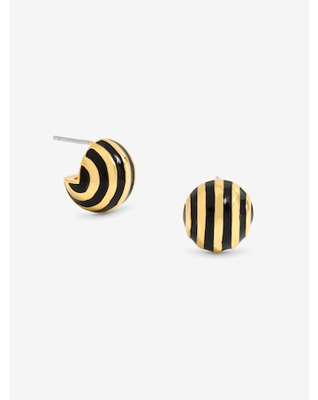 Jon Richard Gold Plated And Jet Enamel Stripe Dome Earrings