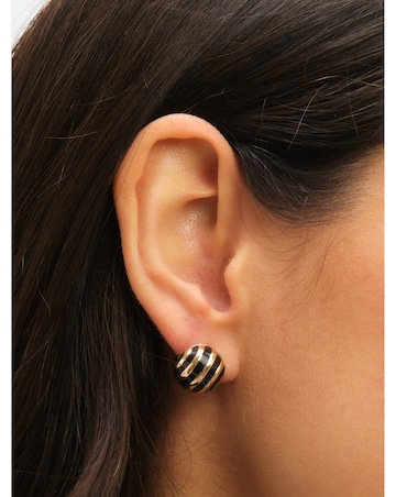 Jon Richard Gold Plated And Jet Enamel Stripe Dome Earrings