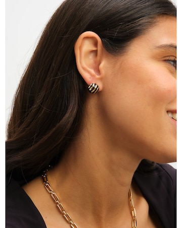 Jon Richard Gold Plated And Jet Enamel Stripe Dome Earrings