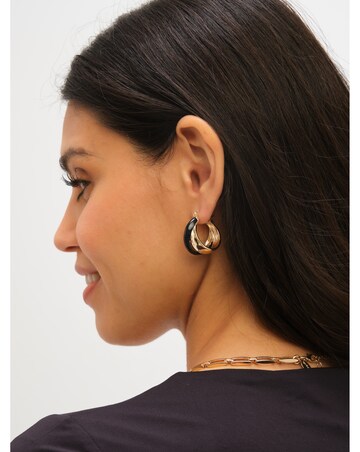 Jon Richard Gold Polished And Jet Enamel Double Hoop Earrings