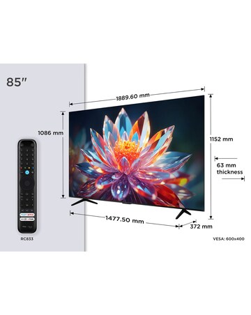 TCL 85T6C-UK 85in 4K QLED HDR Smart Fire TV with Freely
