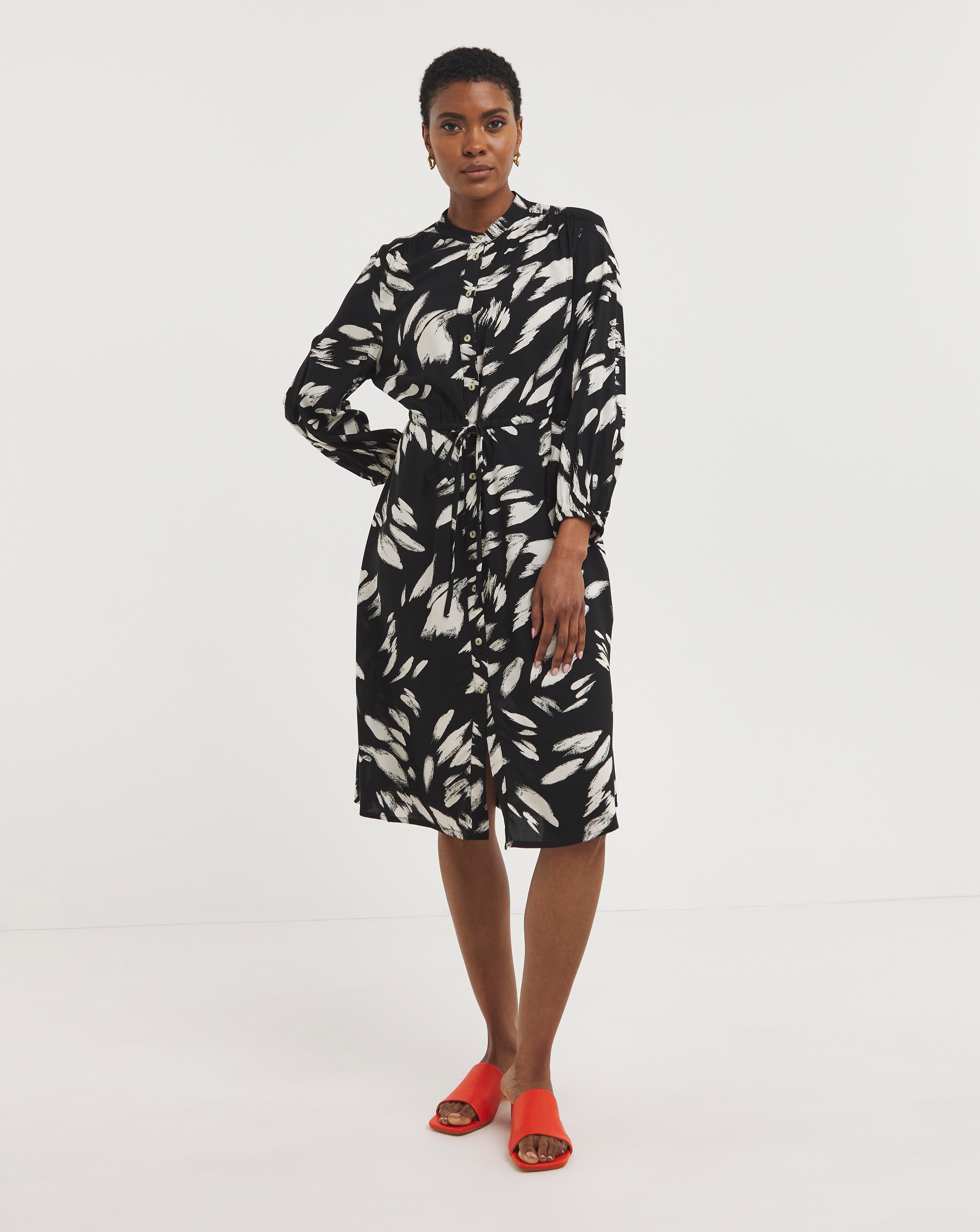 Viscose Twill Drawstring Shirt Dress