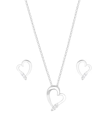 Simply Silver Sterling Silver 925 Cubic Zirconia Heart Pendant Set - Gift Boxed