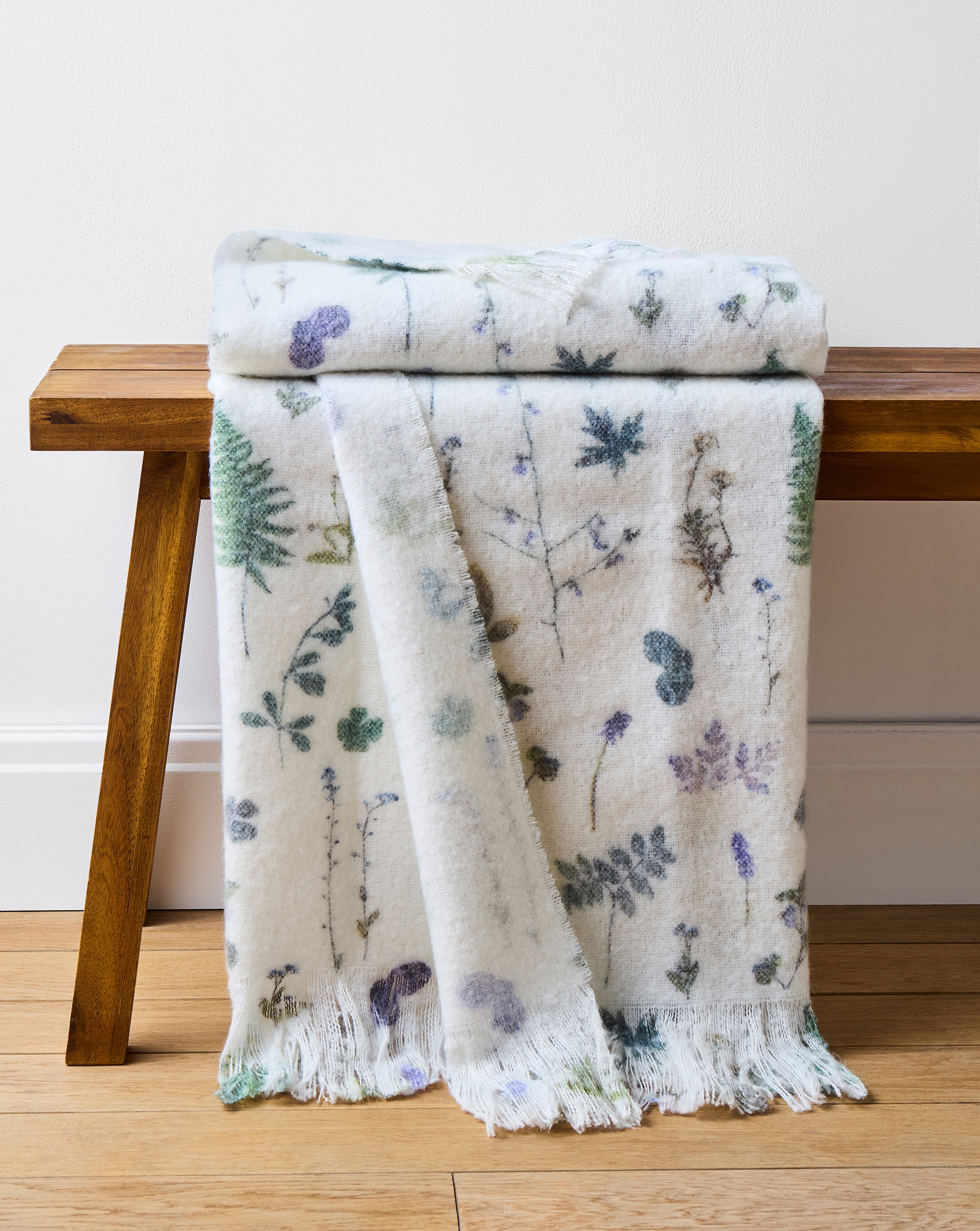 New In - Pressed Leaf Printed Faux Mohair Throw