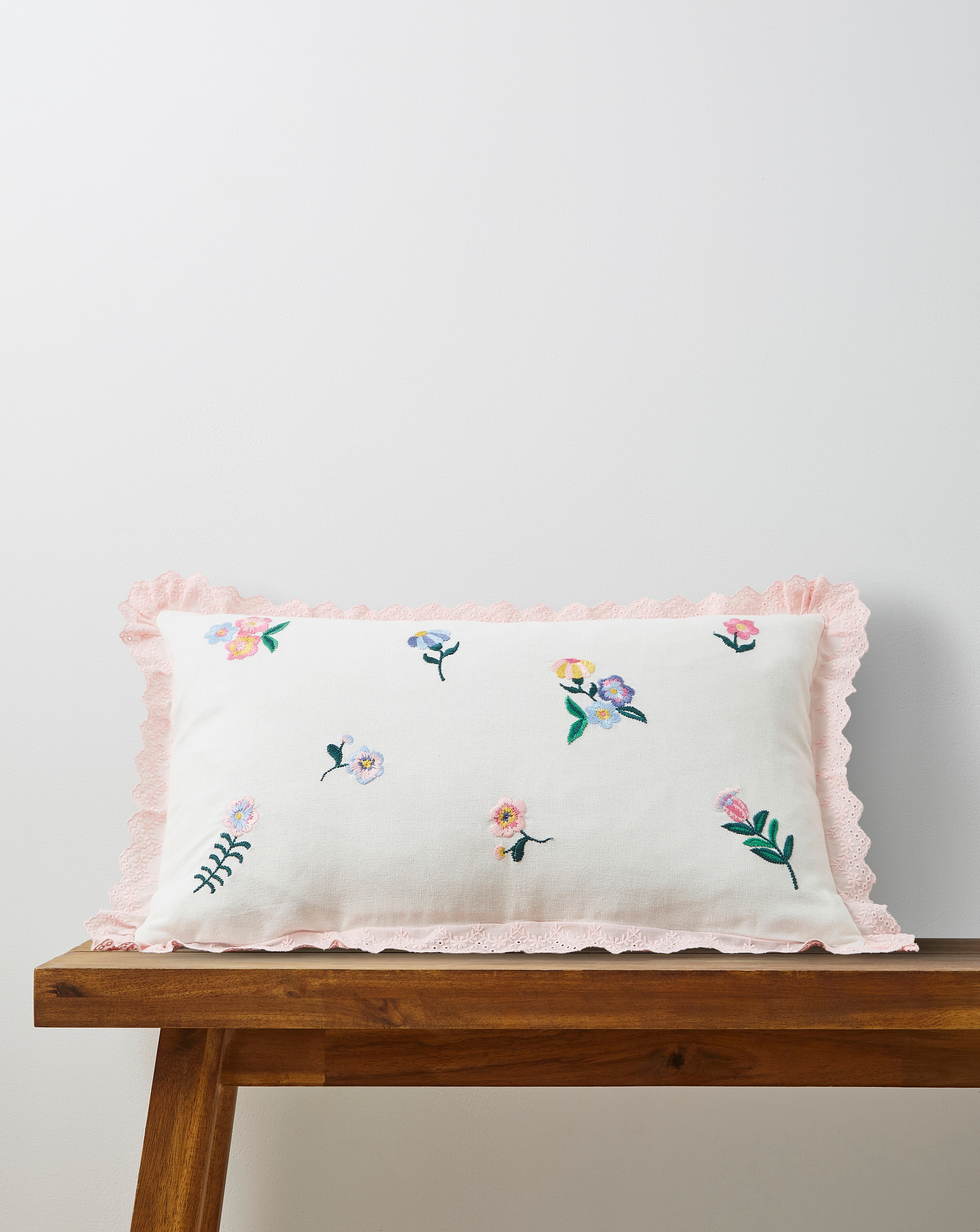 Ivy Floral Embroidered Boudoir Cushion