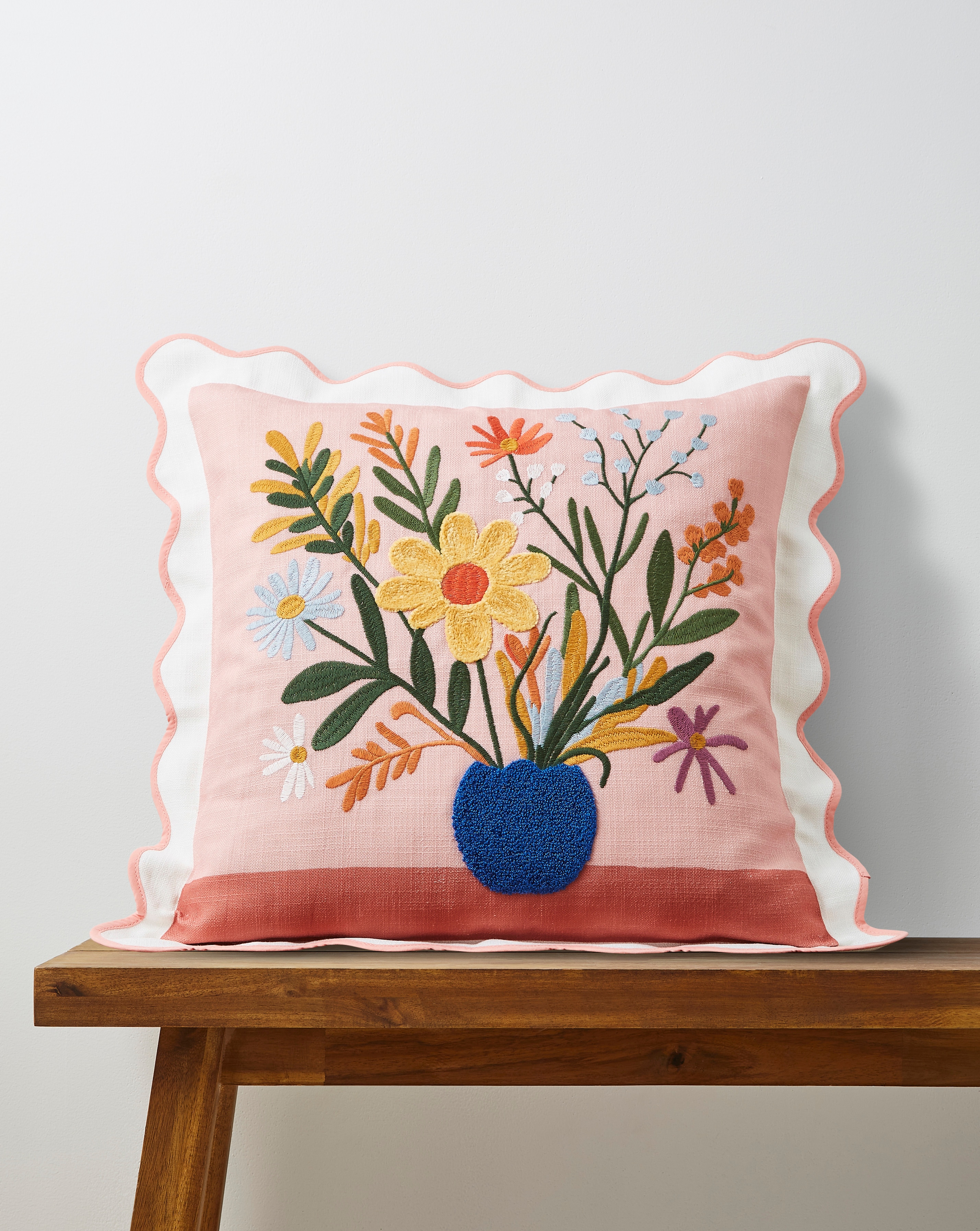 Lynn Floral Cushion with Scalloped Edge