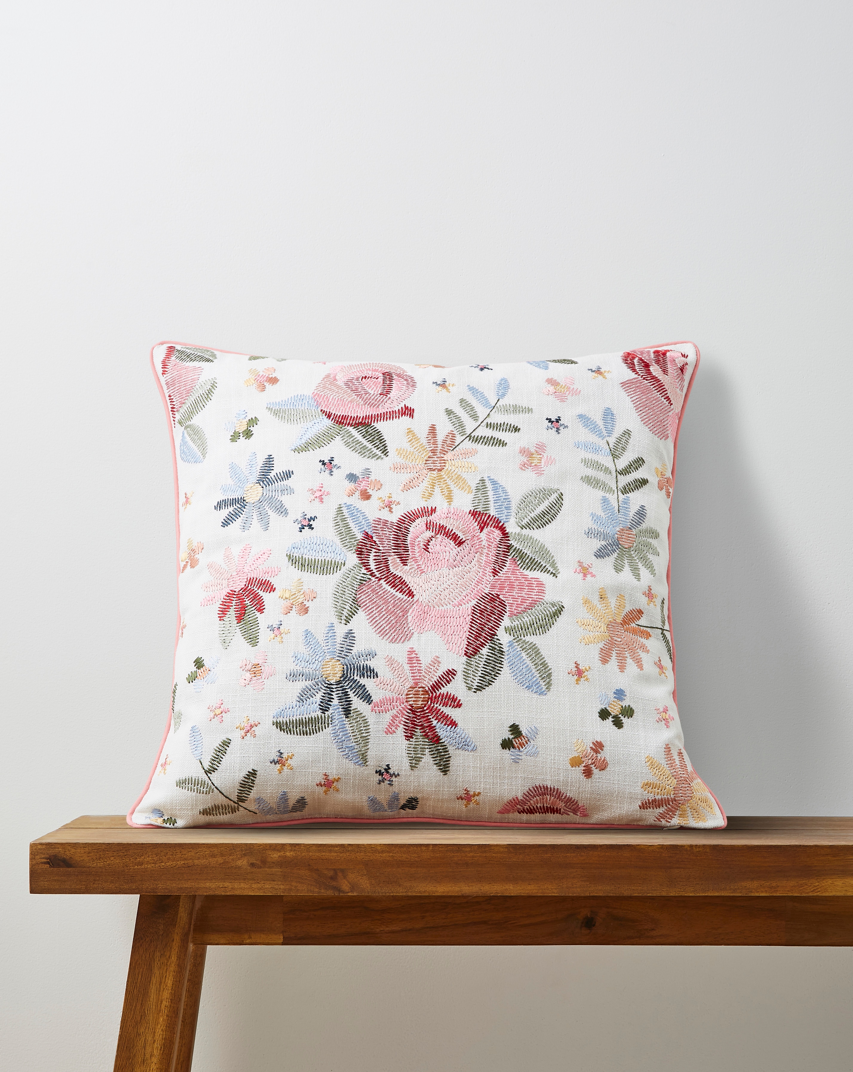 Maeve Embroidered Floral Cushion