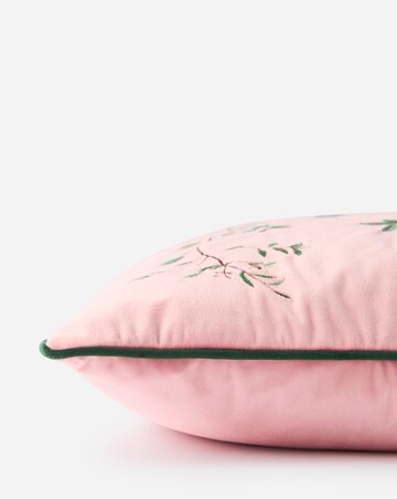 Botanical Birds Embroidered Velvet Cushion