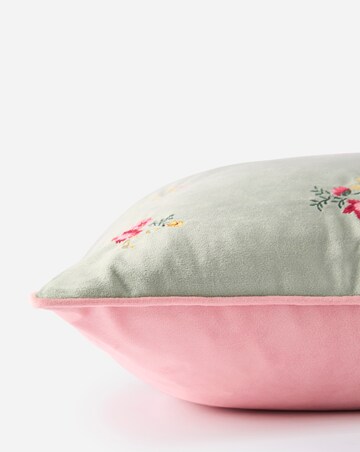 Floral Embroidered Velvet Cushion