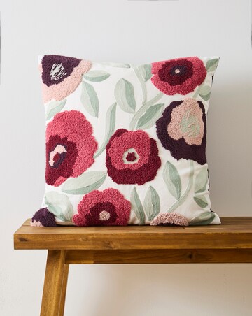 Embroidered Floral Boucle Cushion