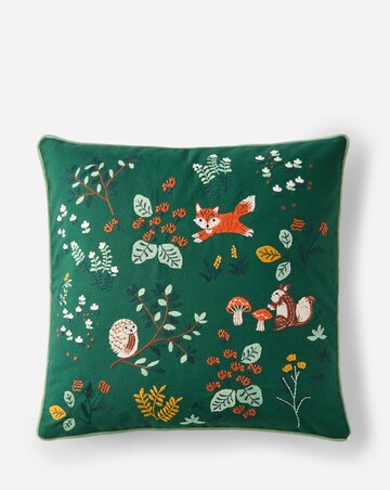 Forest Friends Embroidered Cushion - Forest Green