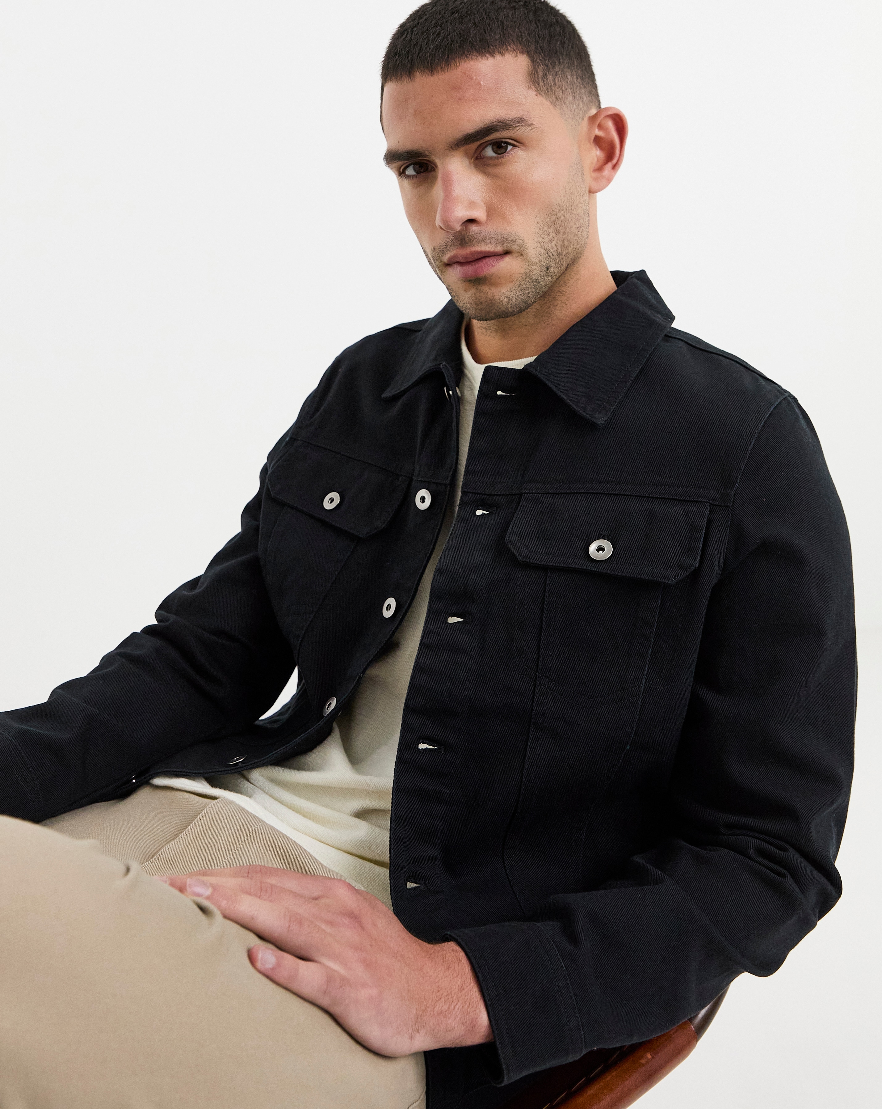 Black Twill Trucker Jacket