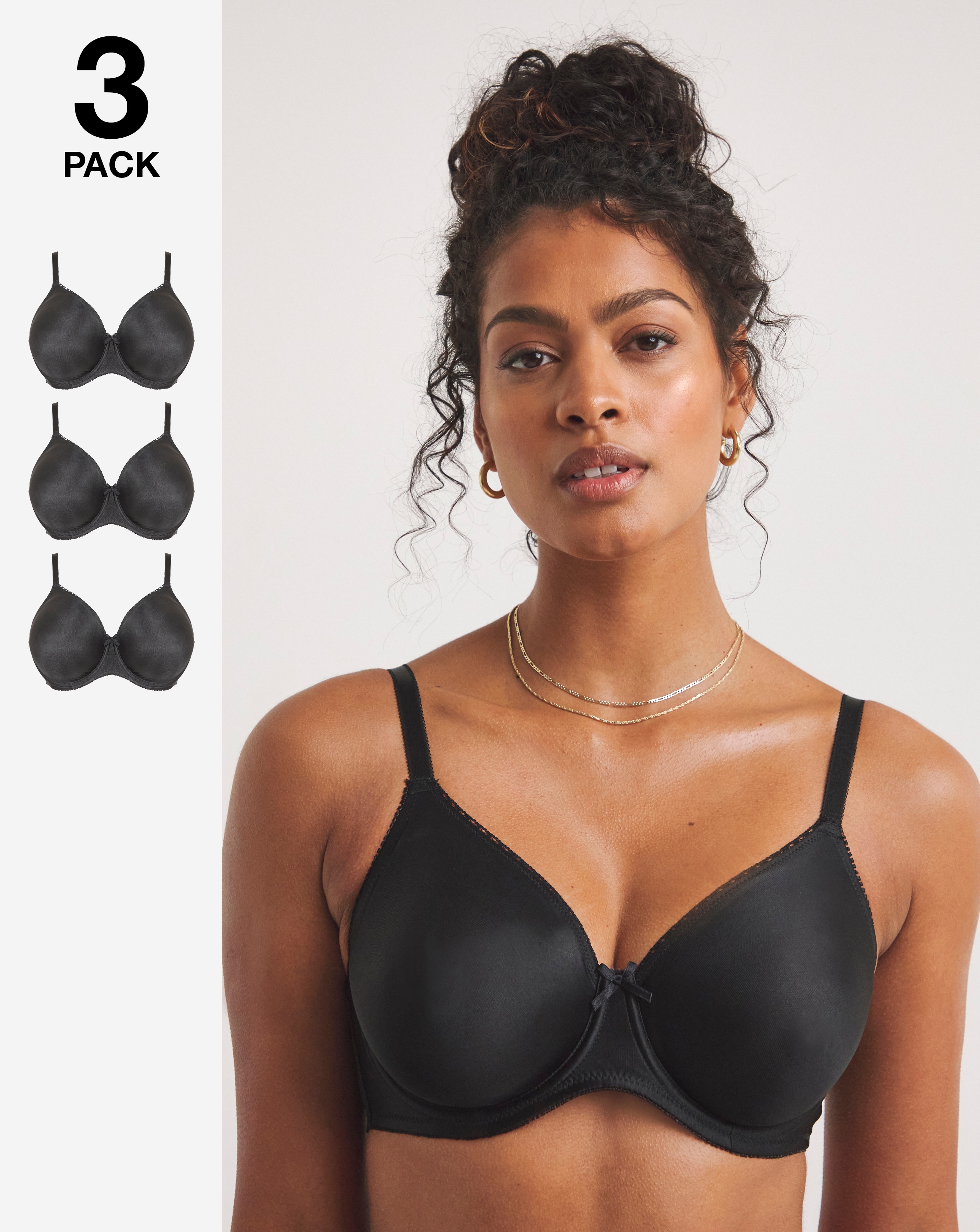 3 Pack Wired Black Bras