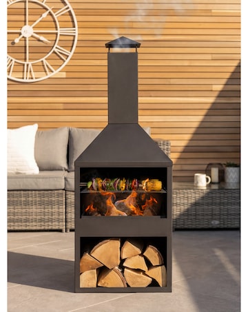 Charles Bentley Square Black Steel BBQ Chiminea