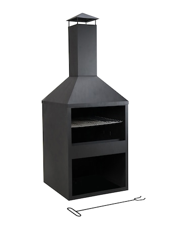 Charles Bentley Square Black Steel BBQ Chiminea