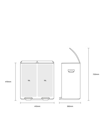 Charles Bentley 30L Double Compartment Kitchen Bin - 2x 15L