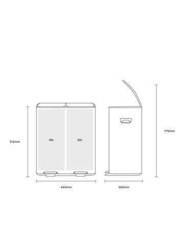 Charles Bentley 40L Double Compartment Kitchen Bin - 2x 20L