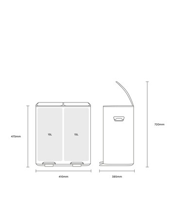 Charles Bentley 30L Double Compartment Kitchen Bin - 2x 15L
