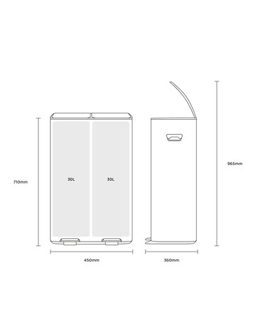 Charles Bentley 60L Double Compartment Kitchen Bin - 2x 30L
